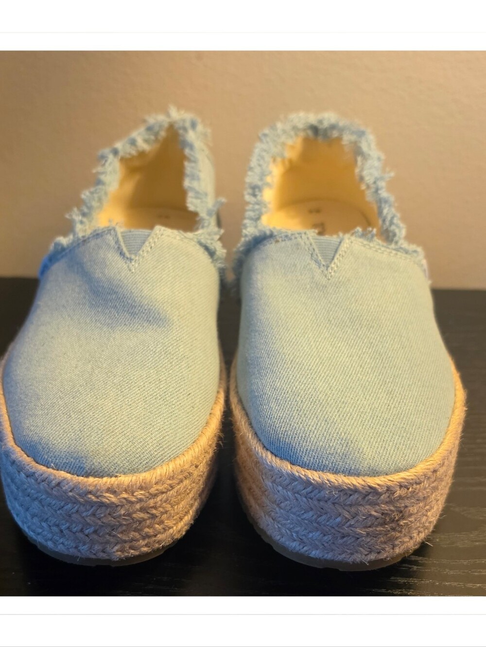 TOMS Valencia Platform Espadrille Light Wash Frayed Denim Size 8 - Picture 2 of 6